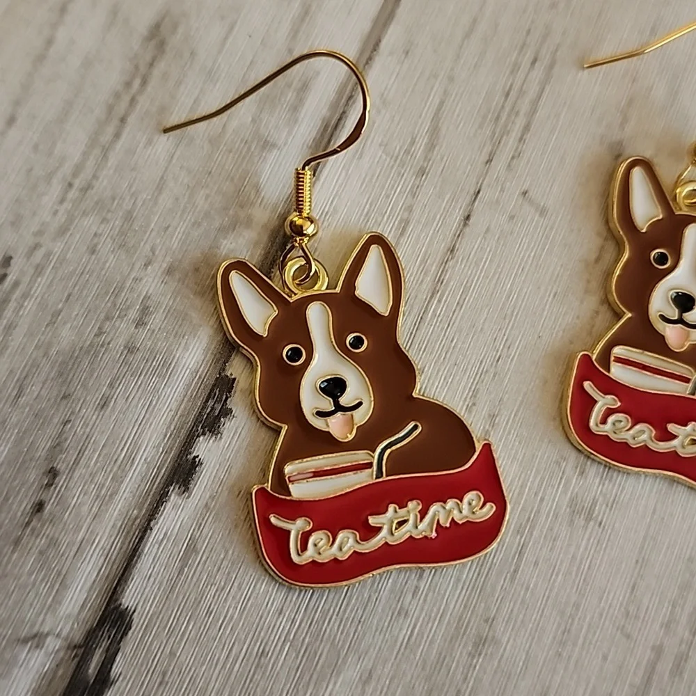 TEATIME  Corgi Dog Earrings 925S Post EO - Picture 2 of 3